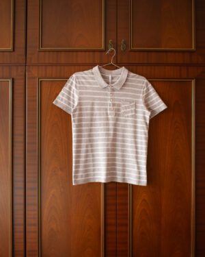 NEIL BARRETT BLACK BARRETT POLO TOP IN WHITE STRIPED GREY - S/M