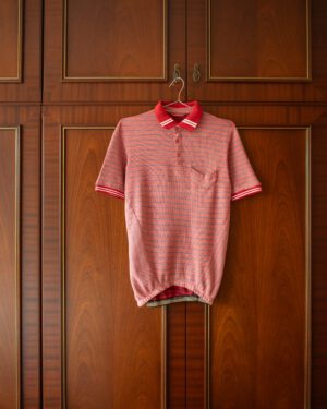 MIHARA YASUHIRO SS07 POLO TOP IN STRIPED LIGHT RED - S