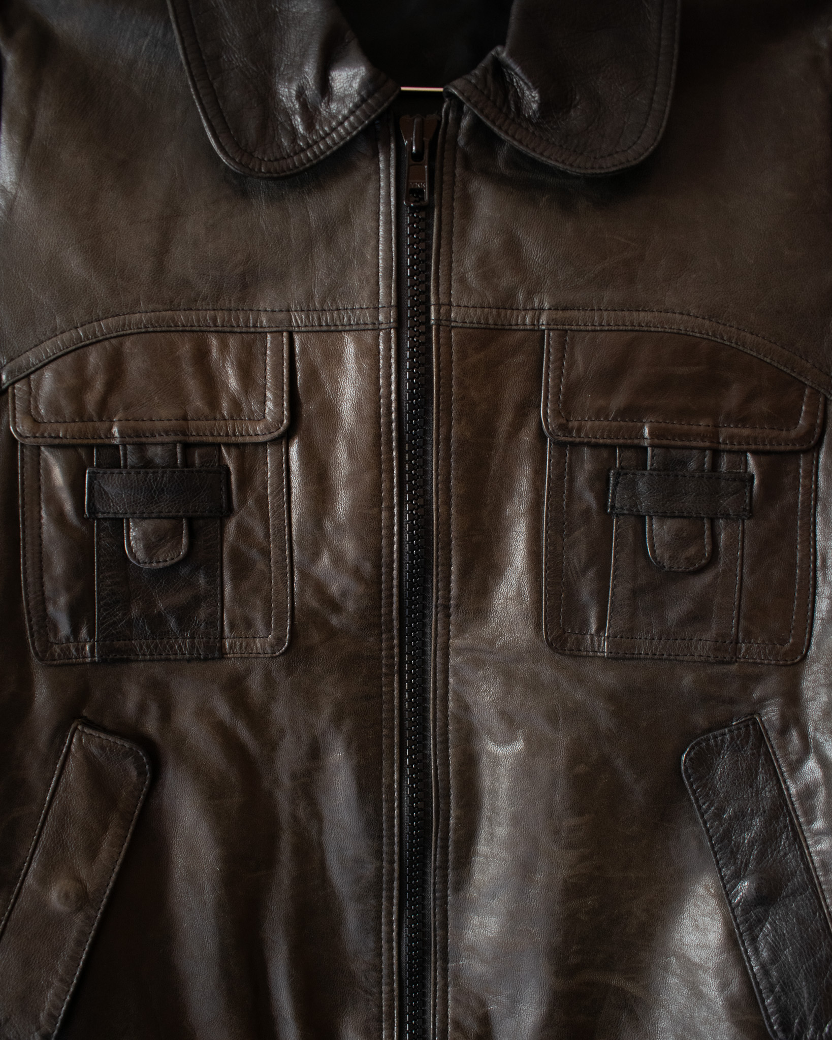 VINTAGE JAPANESE T-POCKET JACKET IN DARK BROWN LEATHER - S/M - Image 7