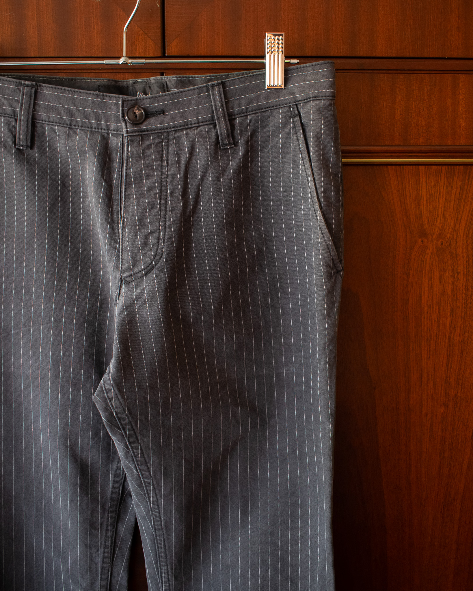 KAZUYUKI KUMAGAI ATTACHMENT FLARED PINSTRIPE TROUSER - 28x32" - Image 2