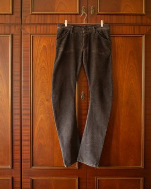 KAZUYUKI KUMAGAI ATTACHMENT J-CUT JEANS IN DARK BROWN CORDUROY - 30x33"