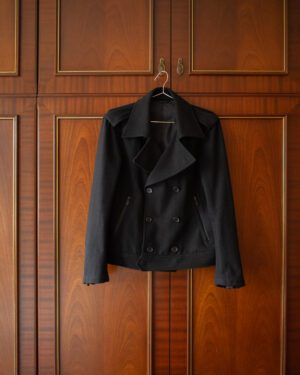 NEIL BARRETT BLACK BARRETT CROPPED PEA COAT IN BLACK WOOL - M