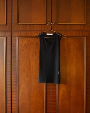 LANVIN BY ALBER ELBAZ SS04 EPAULETTE TANK TOP IN BLACK COTTON