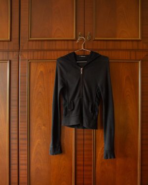 MOUSSY FLORAL LACE HOODIE IN BLACK