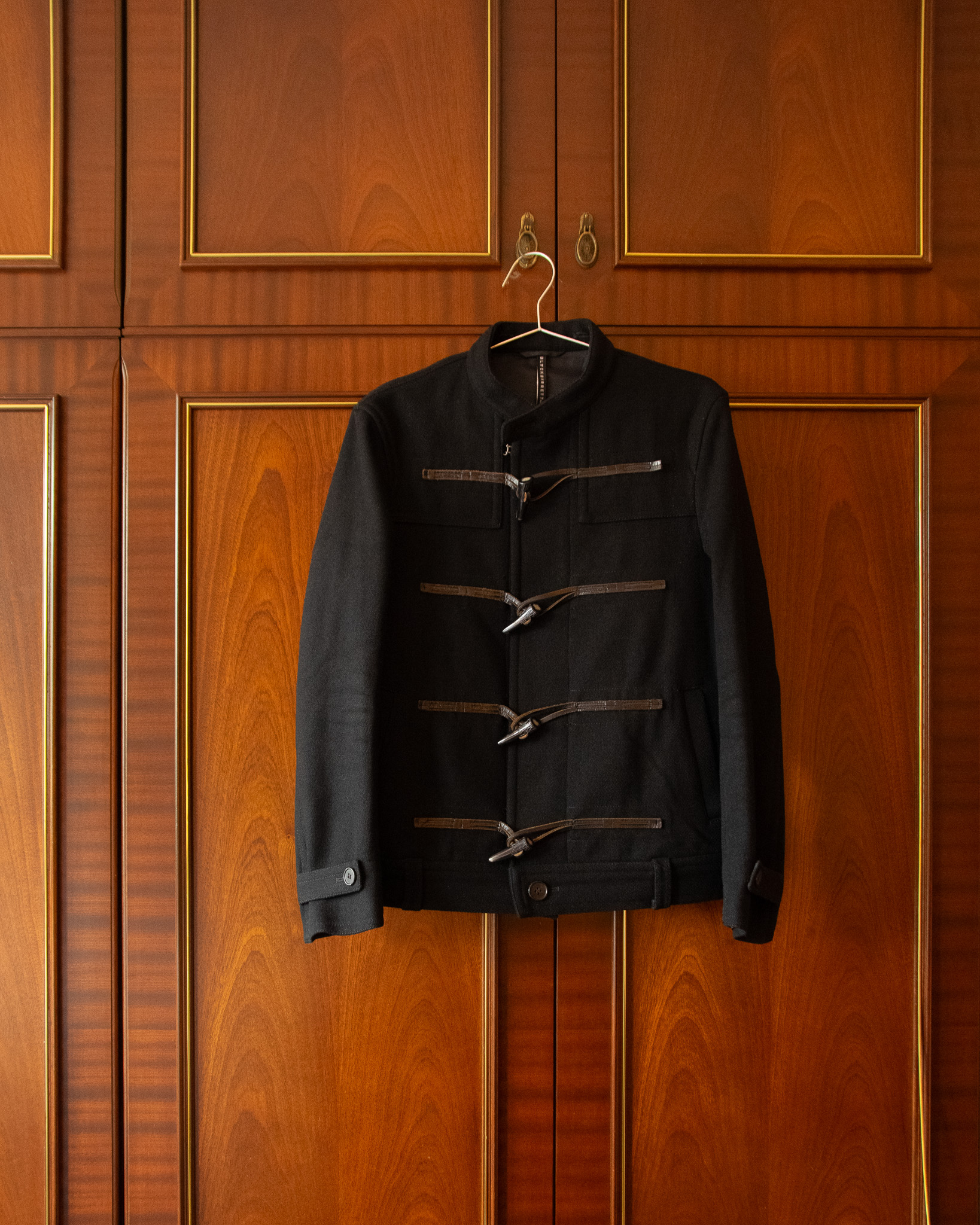 NEIL BARRETT BLACK BARRETT SHORT DUFFLE JACKET IN BLACK WOOL - M