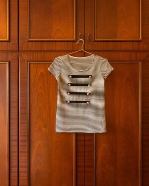 JAPANESE BRAND MILITARIAN T-SHIRT IN STRIPED WHITE - S
