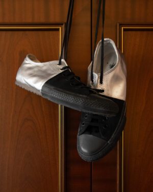 MIHARA YASUHIRO SILVER BLACK CANVAS SNEAKER - UK 7