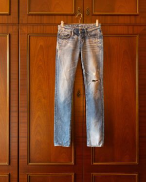 HYSTERIC GLAMOUR STUD POCKET SKINNY JEANS IN TORN BLUE DENIM - 25"