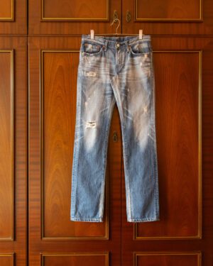 EDWIN JAPAN STRAIGHT CUT JEANS IN WORN BLUE DENIM - 28"