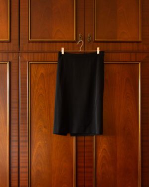 YVES SAINT LAURENT RIVE GAUCHE 90S MID LENGTH SKIRT IN BLACK - UK 8
