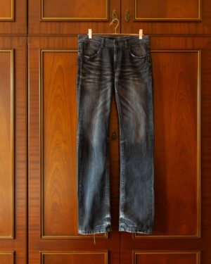 NEIL BARRETT BLACK BARRETT SLIM JEANS IN COATED NAVY DENIM - 30"