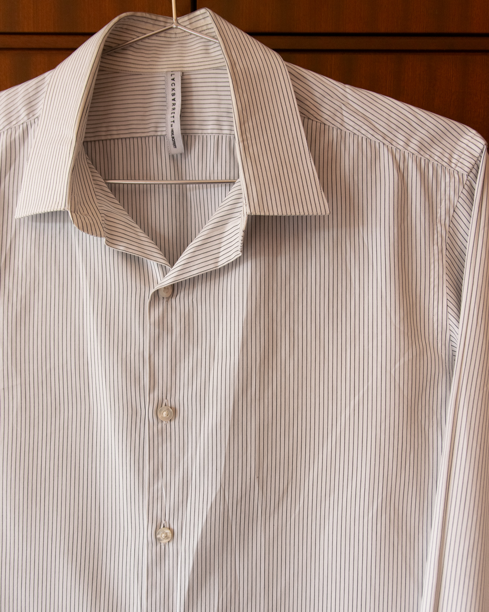 NEIL BARRETT "BLACK BARRETT" WHITE STRIPED OXFORD SHIRT - S/M - Image 3